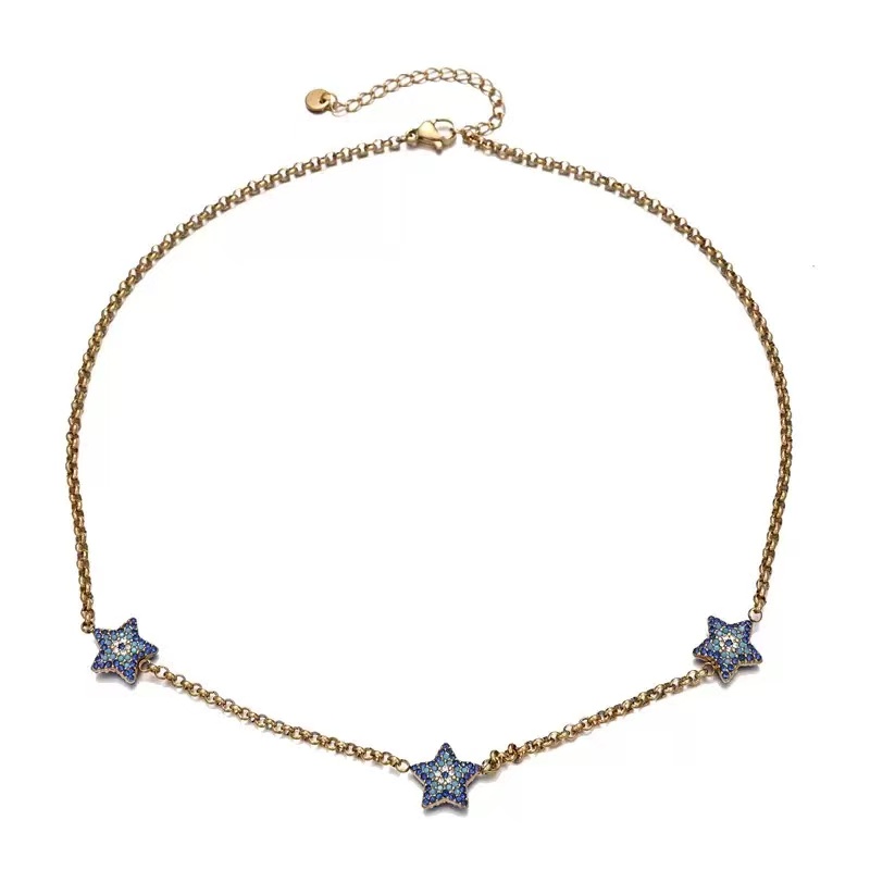 Blue Zircon Star Station Necklace,304 Stainless Steel Women Chain - Image 3