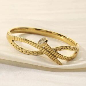304 stainless steel gold zircon nail hinged bangle