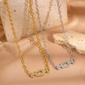 Horse‑Shoe Buckle Zircon 304 Stainless Steel Wholesale Necklace