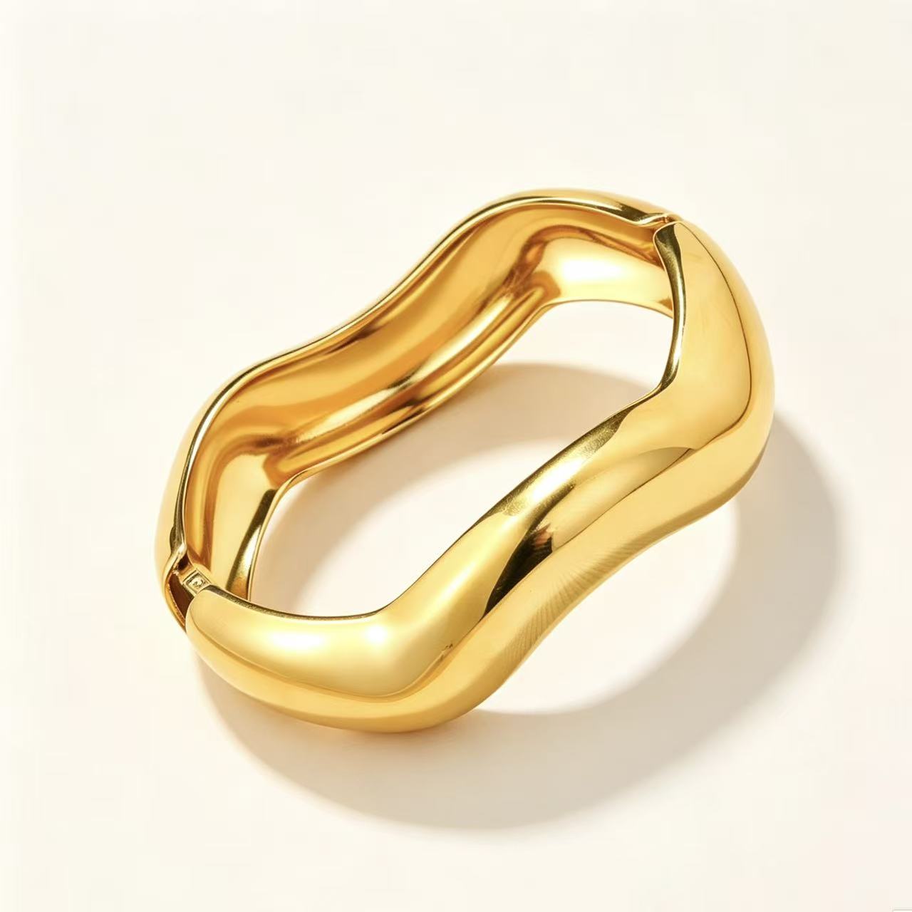 Casting Wide Stainless Steel Bracelet, Irregular Wavy Hinged Bangl - Image 3