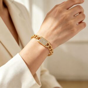 304 stainless steel gold cuban chain zircon bracelet women wholesale jewelry