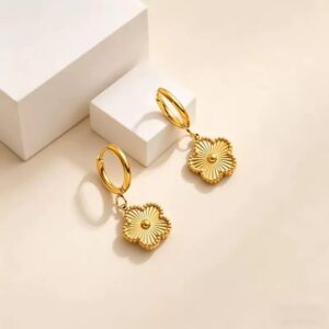 Vintage Five‑Petal Flower Huggie Hoop 304 Stainless Steel Wholesale Earrings EH‑5093