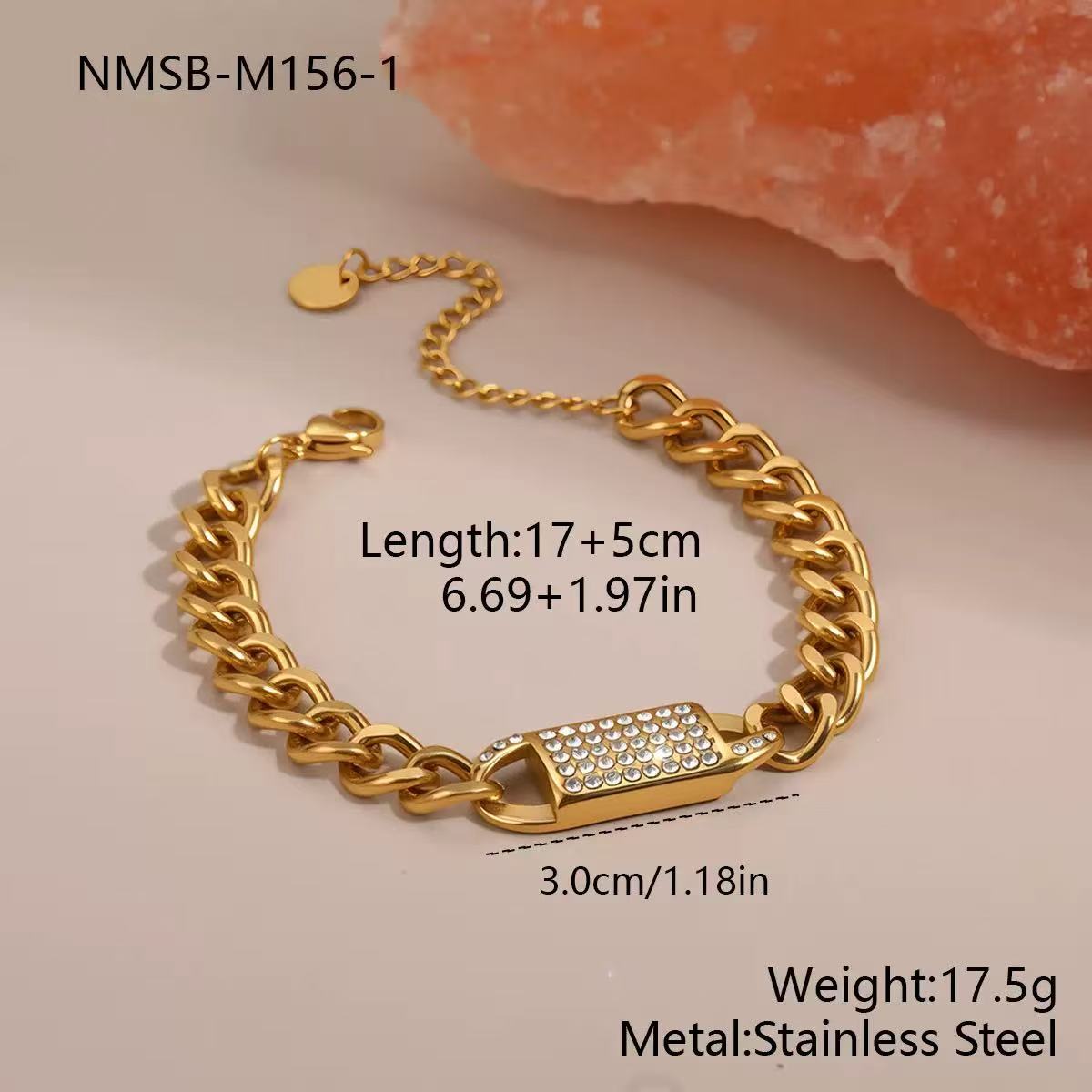 304 stainless steel gold cuban chain zircon bracelet women wholesale jewelry