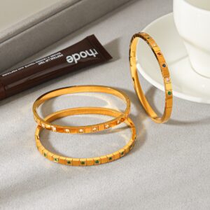 Gold plated 304 stainless steel hinged bangle with multicolor cubic zirconia stones, wholesale jewelry