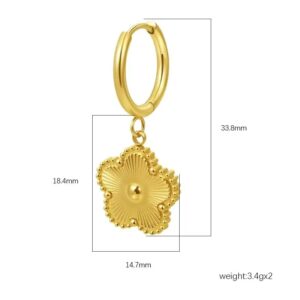 Vintage Five‑Petal Flower Huggie Hoop 304 Stainless Steel Wholesale Earrings EH‑5093