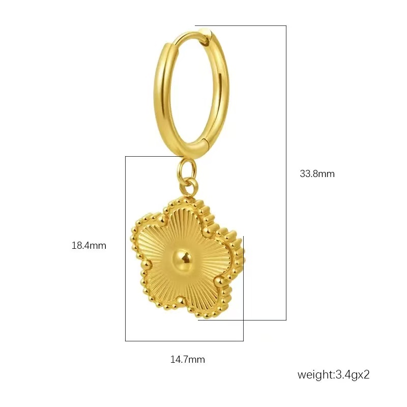 Vintage Five‑Petal Flower Huggie Hoop 304 Stainless Steel Wholesale Earrings EH‑5093