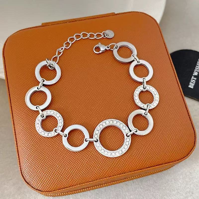 304 Stainless Steel PVD Gold & Silver Hollow Circle Zircon Link Bracelet - Image 4