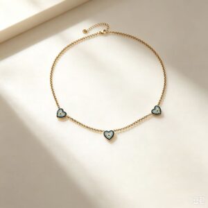 Three Hearts Blue Zircon 304 Stainless Steel Wholesale Necklace