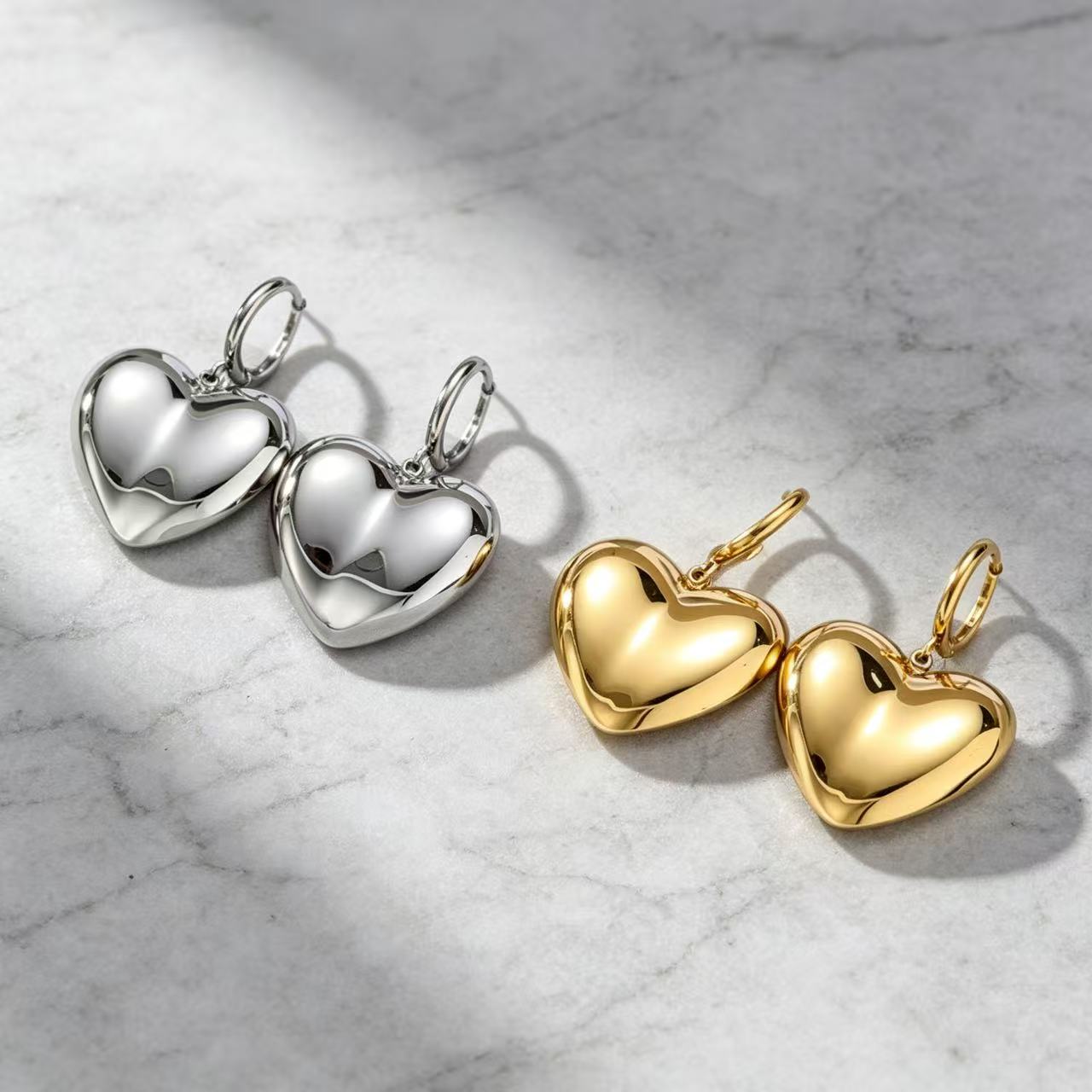 Chunky Puffy Heart Huggie Hoop Earrings,304 Stainless Steel Women Wholesale Jewelry - Image 5