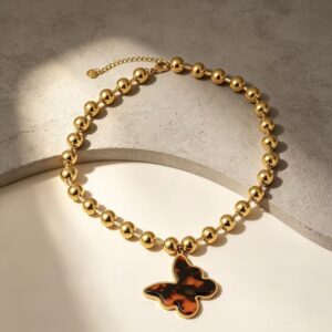 Tortoiseshell Butterfly Ball Chain Necklace,304 Stainless‑Steel