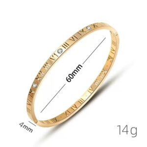 304 stainless steel lucky fortune turning roman numeral zircon gold bangle SZ‑3684