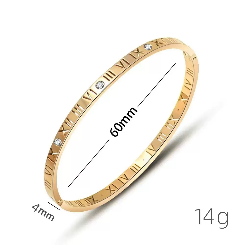 304 stainless steel lucky fortune turning roman numeral zircon gold bangle SZ‑3684