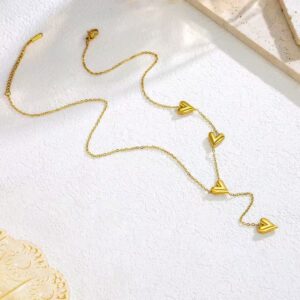304 stainless steel Y‑shape multi heart lariat necklace,gold color wholesale jewelry