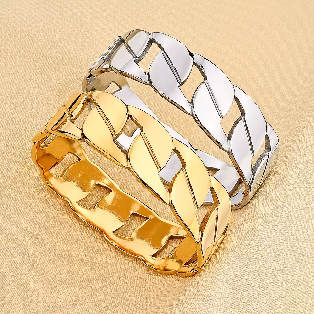 304 Stainless Steel Hollow Chain Open Bangle