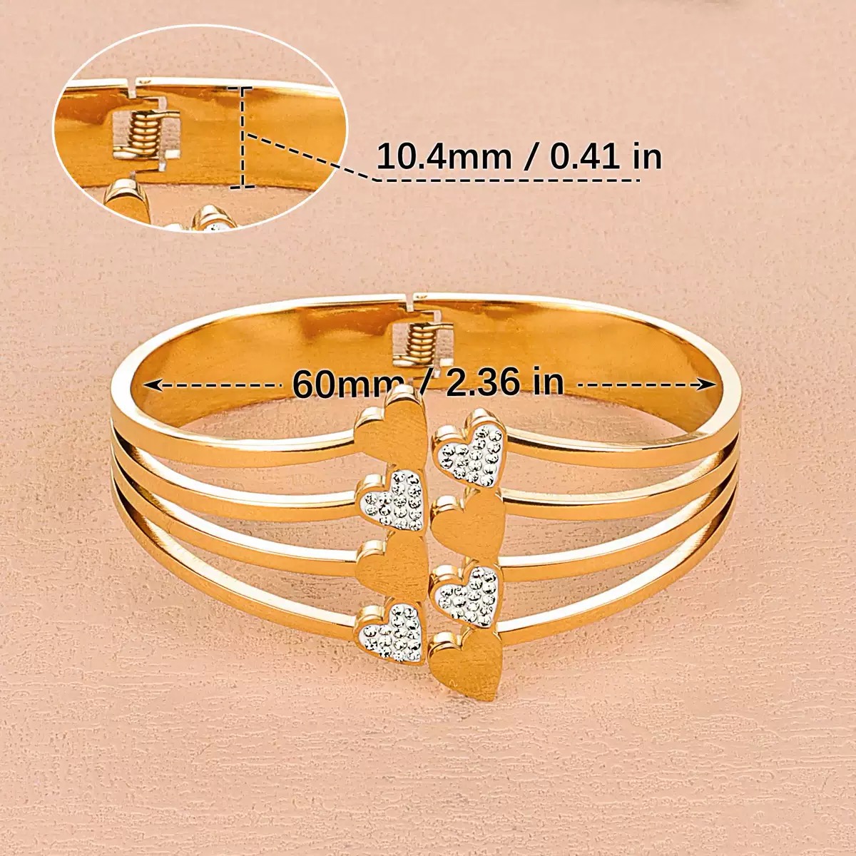 304 Stainless Steel Heart Zircon Bangle Bracelet - Image 3