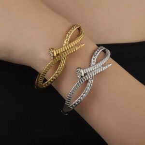 `304 stainless steel zircon nail hinged bangle, gold and steel silver color women bangle`