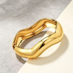 304 Stainless Steel Irregular Wavy Wide Bangle, Gold