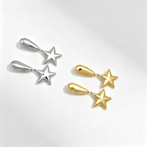 EH-5389 gold water drop star dangle earrings, 304 stainless steel hypoallergenic earrings for women wholesale