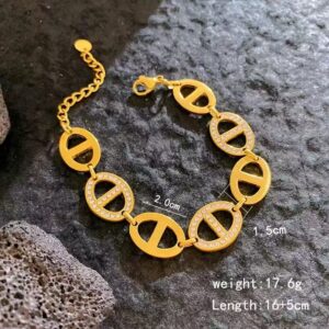 304 stainless steel gold pig nose zircon link bracelet women wholesale