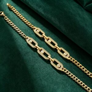 304 stainless steel gold paperclip zircon cuban bracelet women wholesale