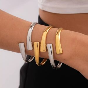 304 stainless steel european spring open bangle, gold color