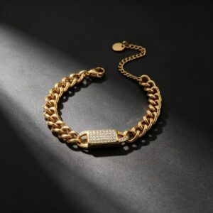 304 stainless steel gold cuban chain zircon bracelet women wholesale jewelry