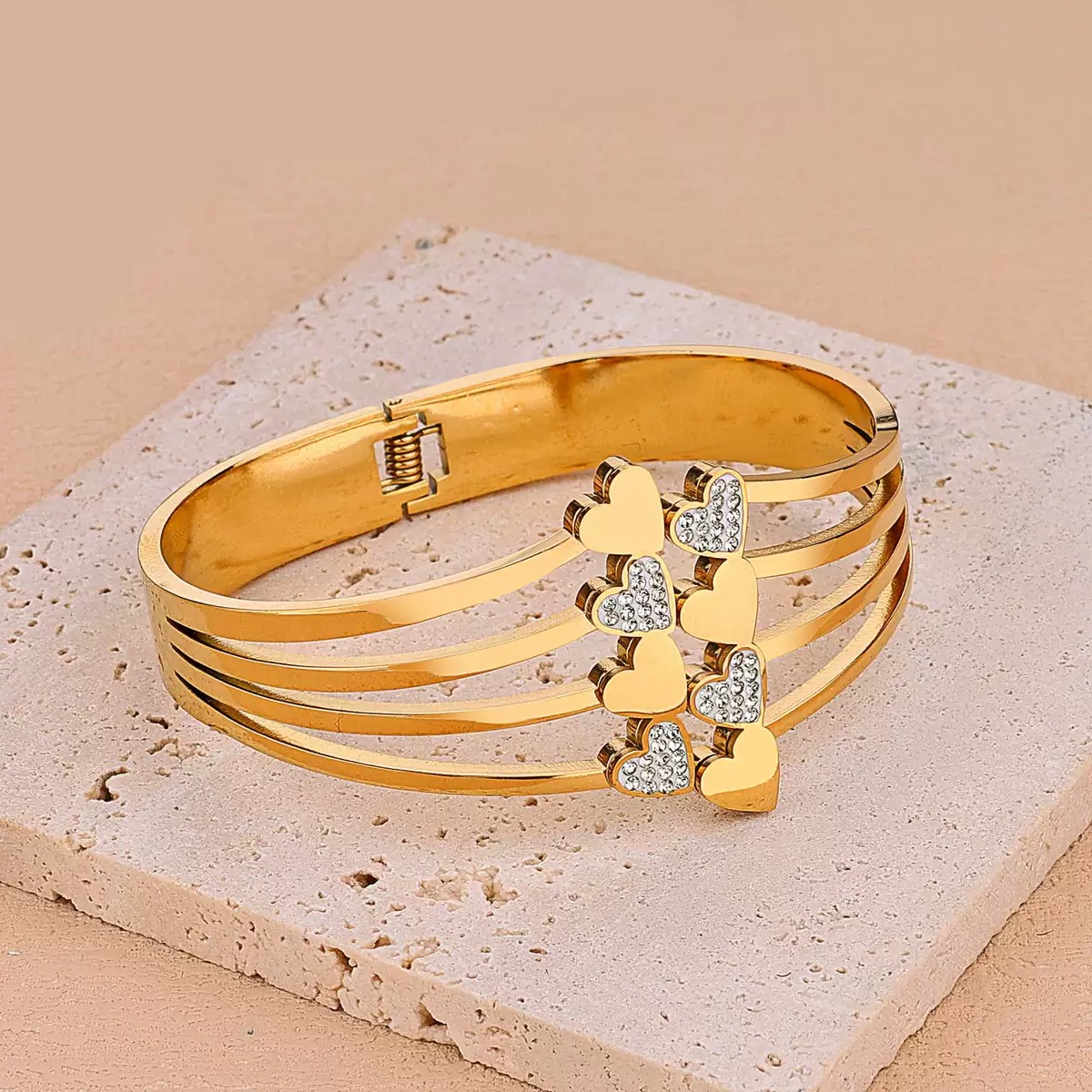 304 Stainless Steel Heart Zircon Bangle Bracelet - Image 2
