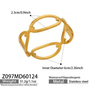 Gold plated 304 stainless steel hinged bangle with large hollow interlocking oval links, wholesale jewelry
