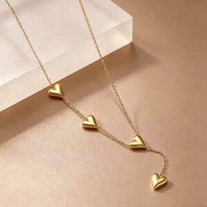 304 stainless steel Y‑shape multi heart lariat necklace,gold color wholesale jewelry