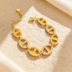 304 stainless steel gold pig nose zircon link bracelet women wholesale