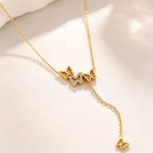 Rhinestone Hollow Butterfly Y‑Drop Lariat Necklace,304 Stainless‑Steel