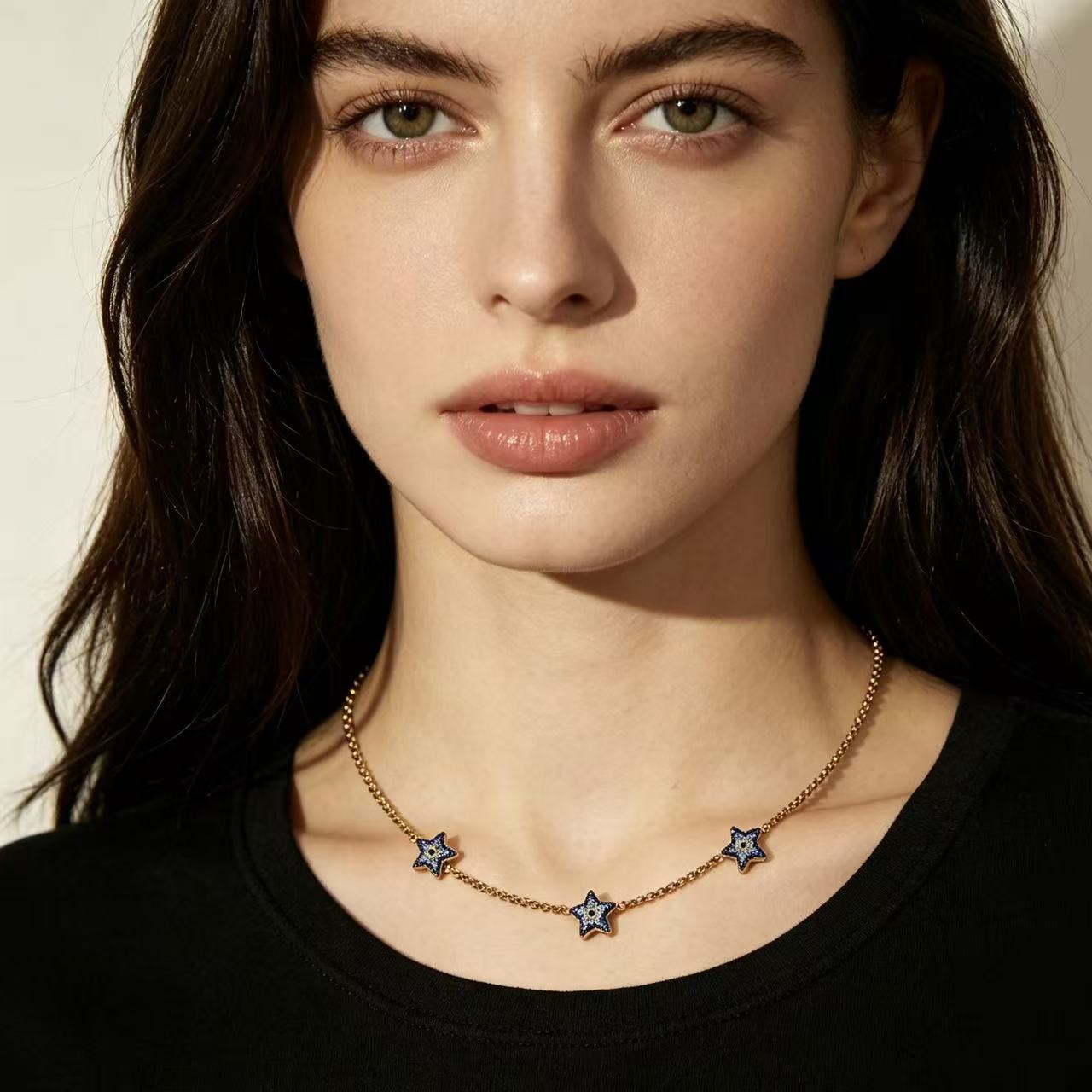 Blue Zircon Star Station Necklace,304 Stainless Steel Women Chain - Image 2