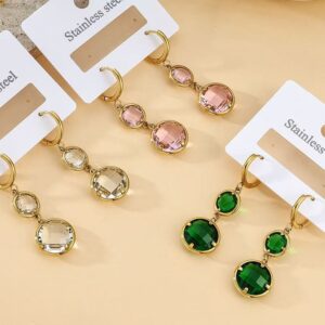 zircon earrings,long dangle huggie,color crystal earring,oval zircon,stainless steel earrings,wholesale jewelry,304 steel,gold earring,bulk supply