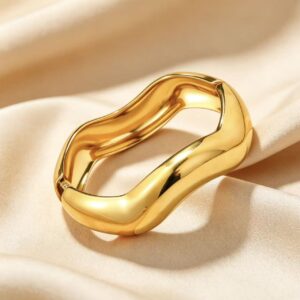 304 Stainless Steel Irregular Wavy Wide Bangle, Gold