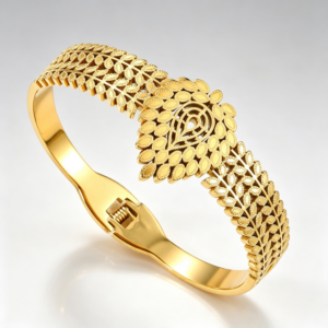 Alt Text：SZ-8931 Gold Hollow Leaf Stainless Steel Bangle Bracelet