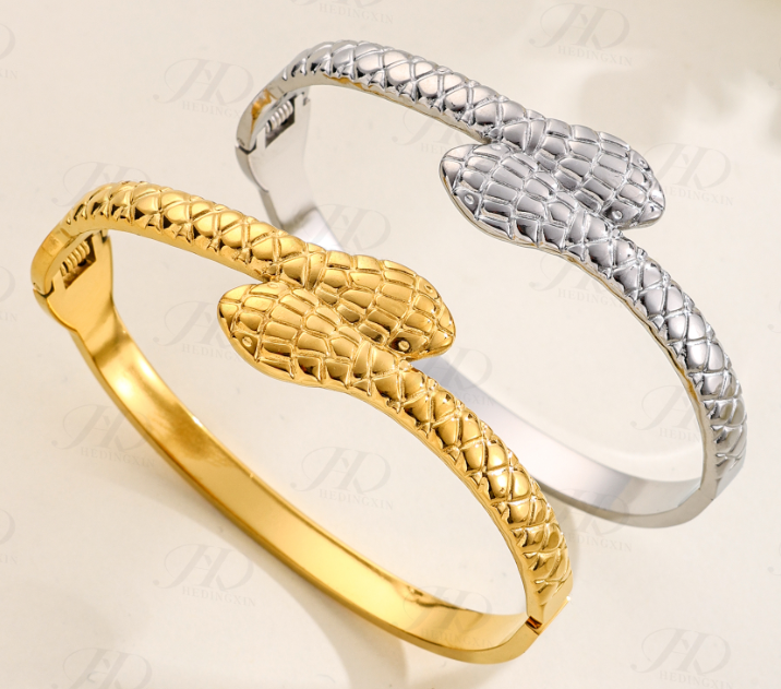 304 stainless steel double head snake bangle gold and steel silver wholesale bracele