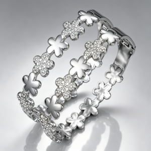 SZ-8464 stainless steel hollow clover flower CZ spring bangle bracelet