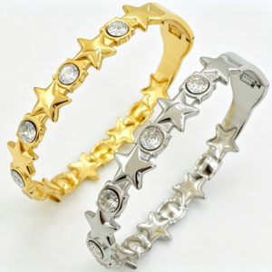 304 stainless steel star zircon spring cuff bangle gold wholesale bracelet