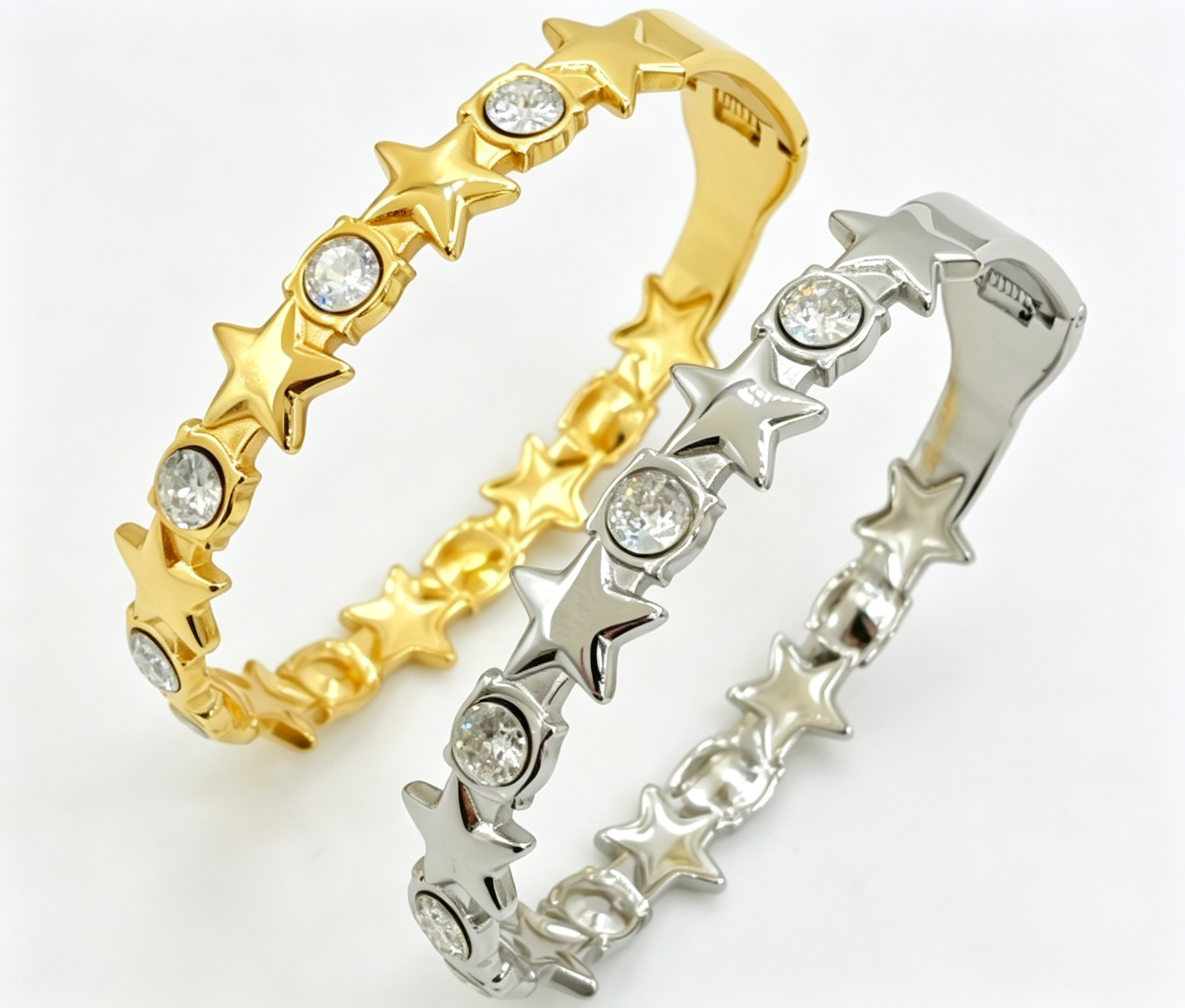 304 stainless steel star zircon spring cuff bangle gold wholesale bracelet