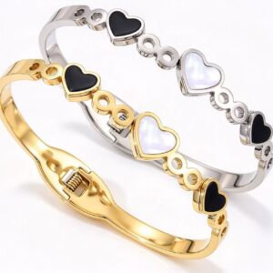 304 stainless steel black white shell heart infinity link spring cuff bangle gold wholesale bracelet