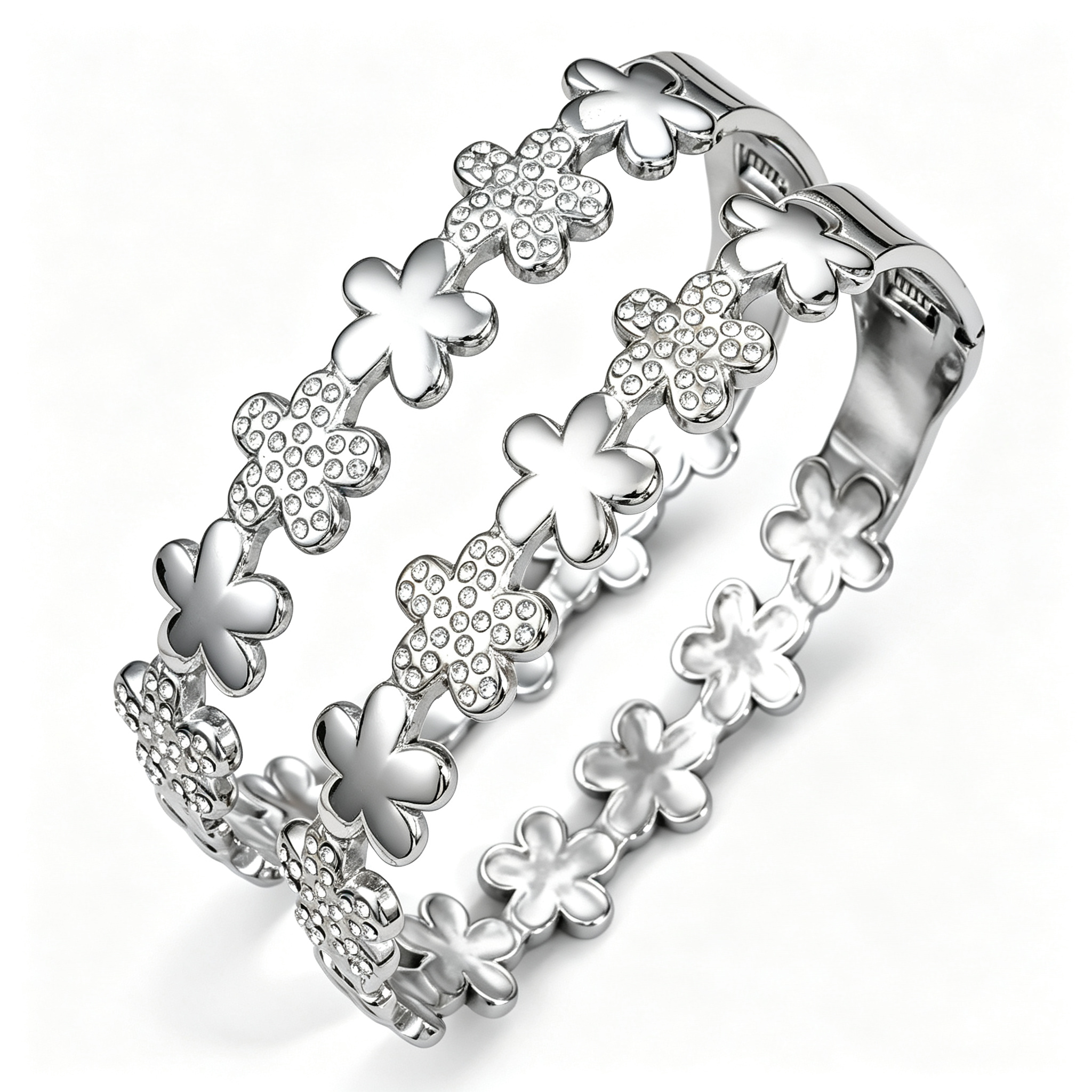 SZ-8418 304 Stainless Steel Hollow Circle Link CZ Bangle Bracelet For Women - Image 3